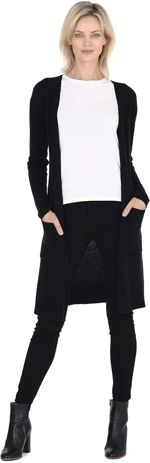 Cashmeren Mid-Length Open Cardigan 100% Cashmere Long Profile Sleeved Sweater for Women