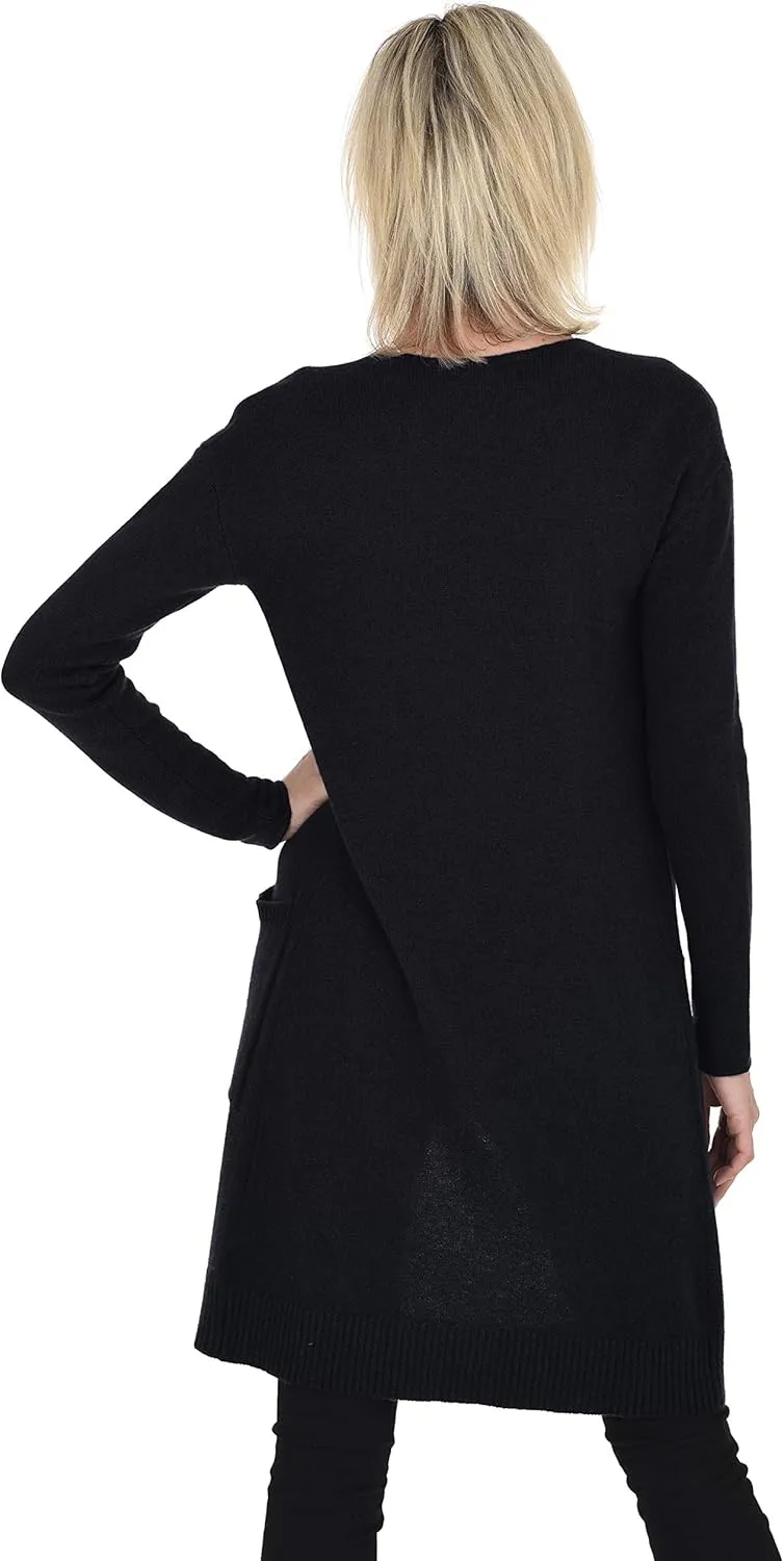 Cashmeren Mid-Length Open Cardigan 100% Cashmere Long Profile Sleeved Sweater for Women