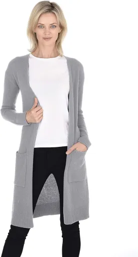 Cashmeren Mid-Length Open Cardigan 100% Cashmere Long Profile Sleeved Sweater for Women