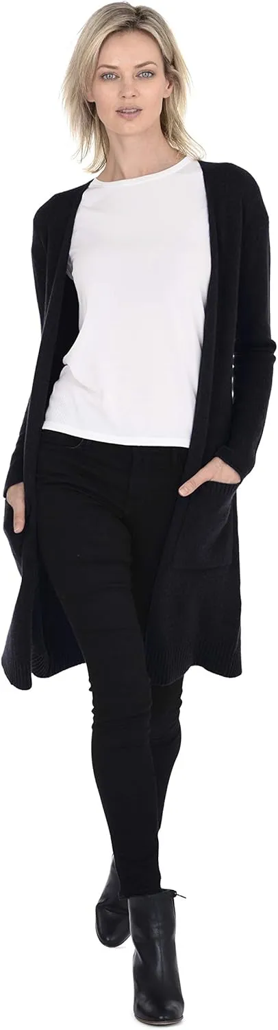 Cashmeren Mid-Length Open Cardigan 100% Cashmere Long Profile Sleeved Sweater for Women