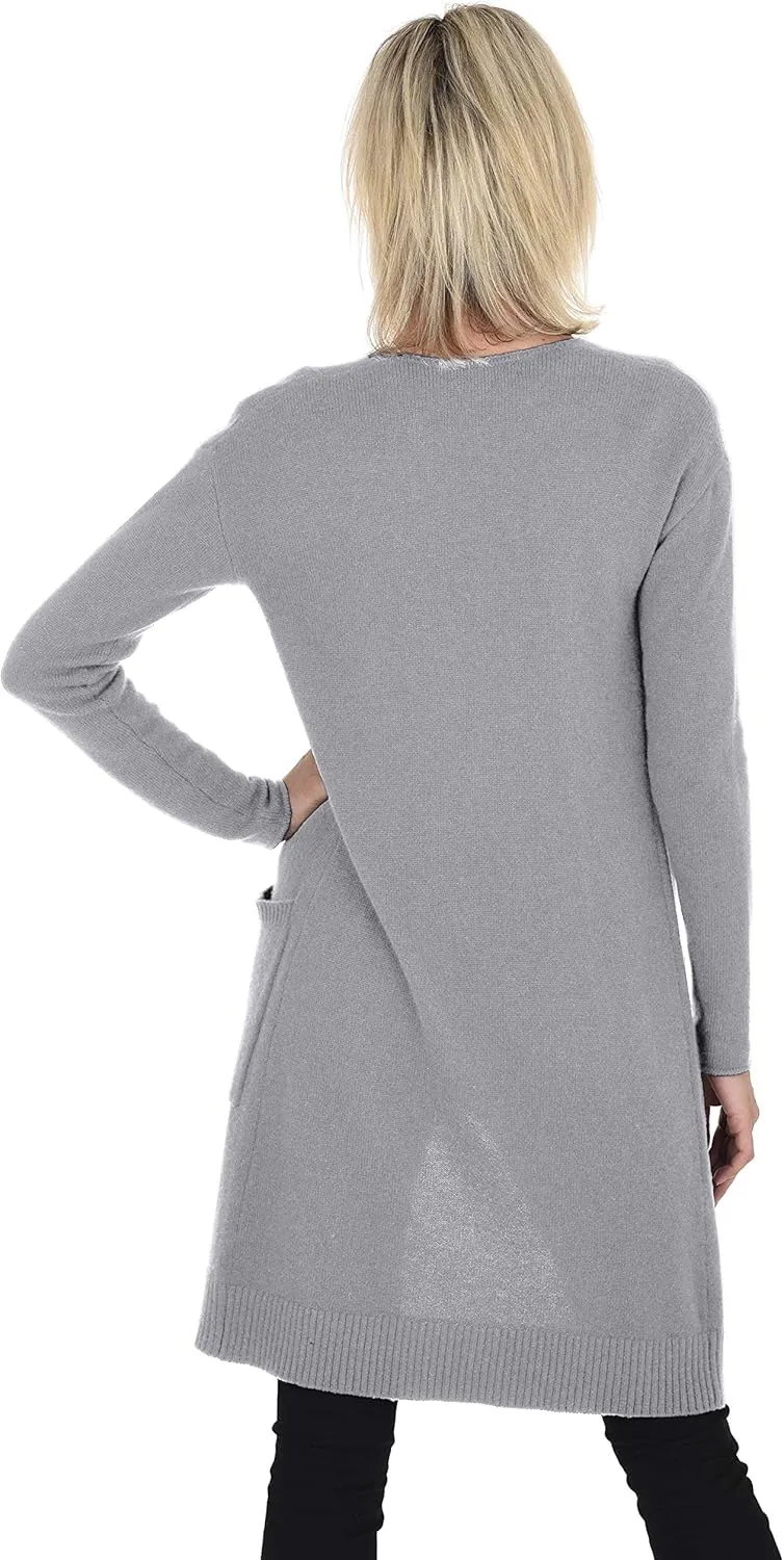 Cashmeren Mid-Length Open Cardigan 100% Cashmere Long Profile Sleeved Sweater for Women