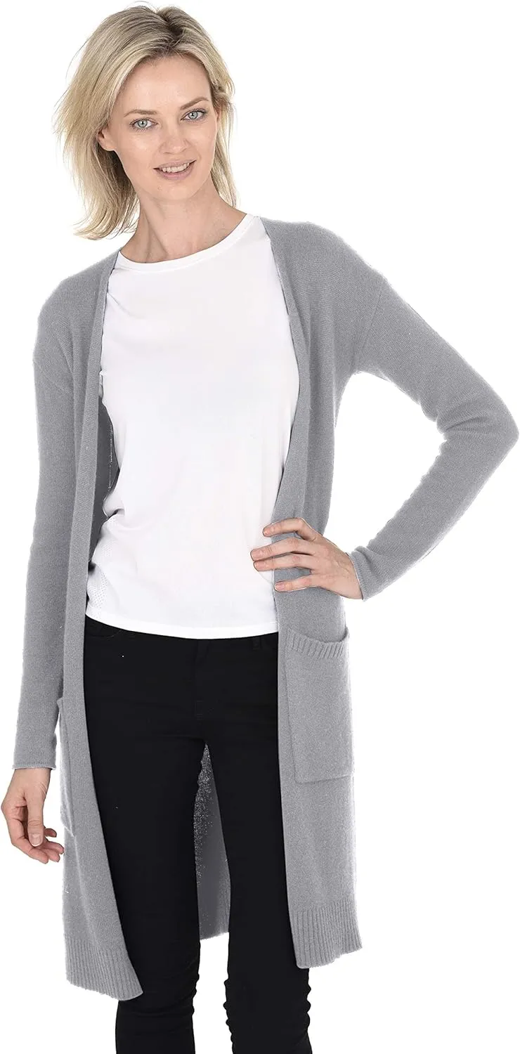 Cashmeren Mid-Length Open Cardigan 100% Cashmere Long Profile Sleeved Sweater for Women
