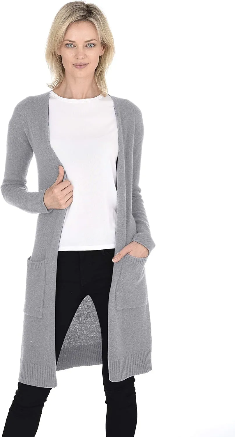 Cashmeren Mid-Length Open Cardigan 100% Cashmere Long Profile Sleeved Sweater for Women