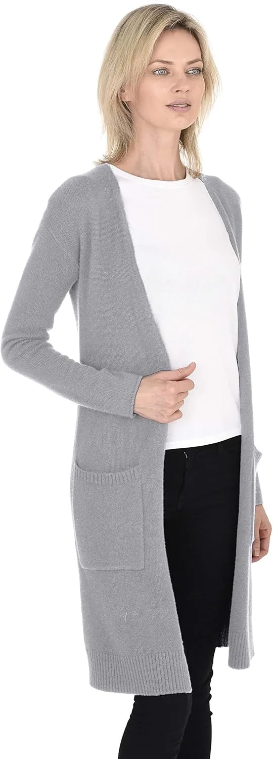 Cashmeren Mid-Length Open Cardigan 100% Cashmere Long Profile Sleeved Sweater for Women