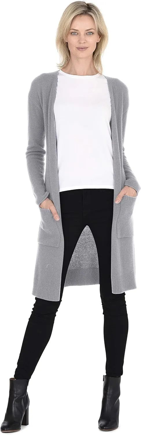 Cashmeren Mid-Length Open Cardigan 100% Cashmere Long Profile Sleeved Sweater for Women