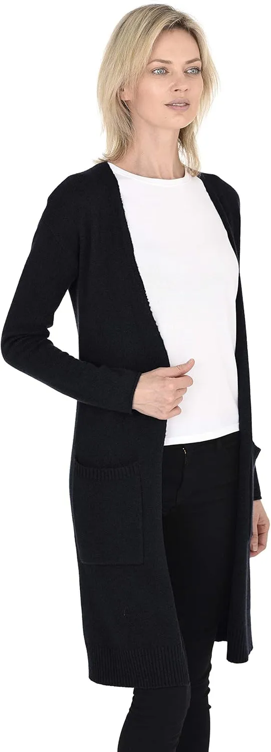 Cashmeren Mid-Length Open Cardigan 100% Cashmere Long Profile Sleeved Sweater for Women