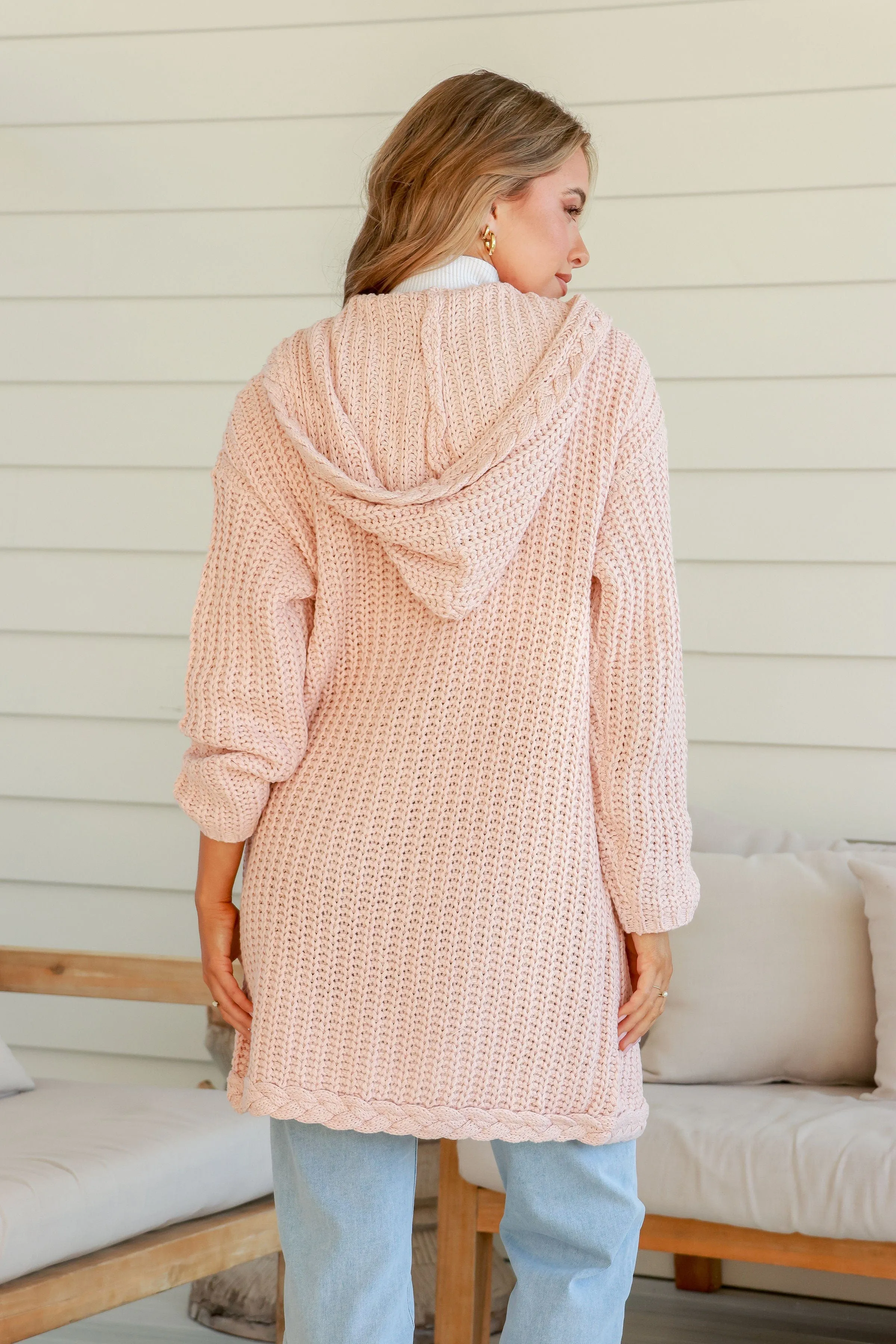 Chunky Plait Pocket Cardigan - Blush