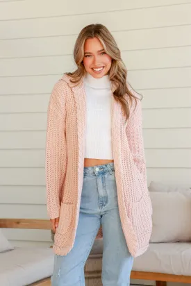 Chunky Plait Pocket Cardigan - Blush