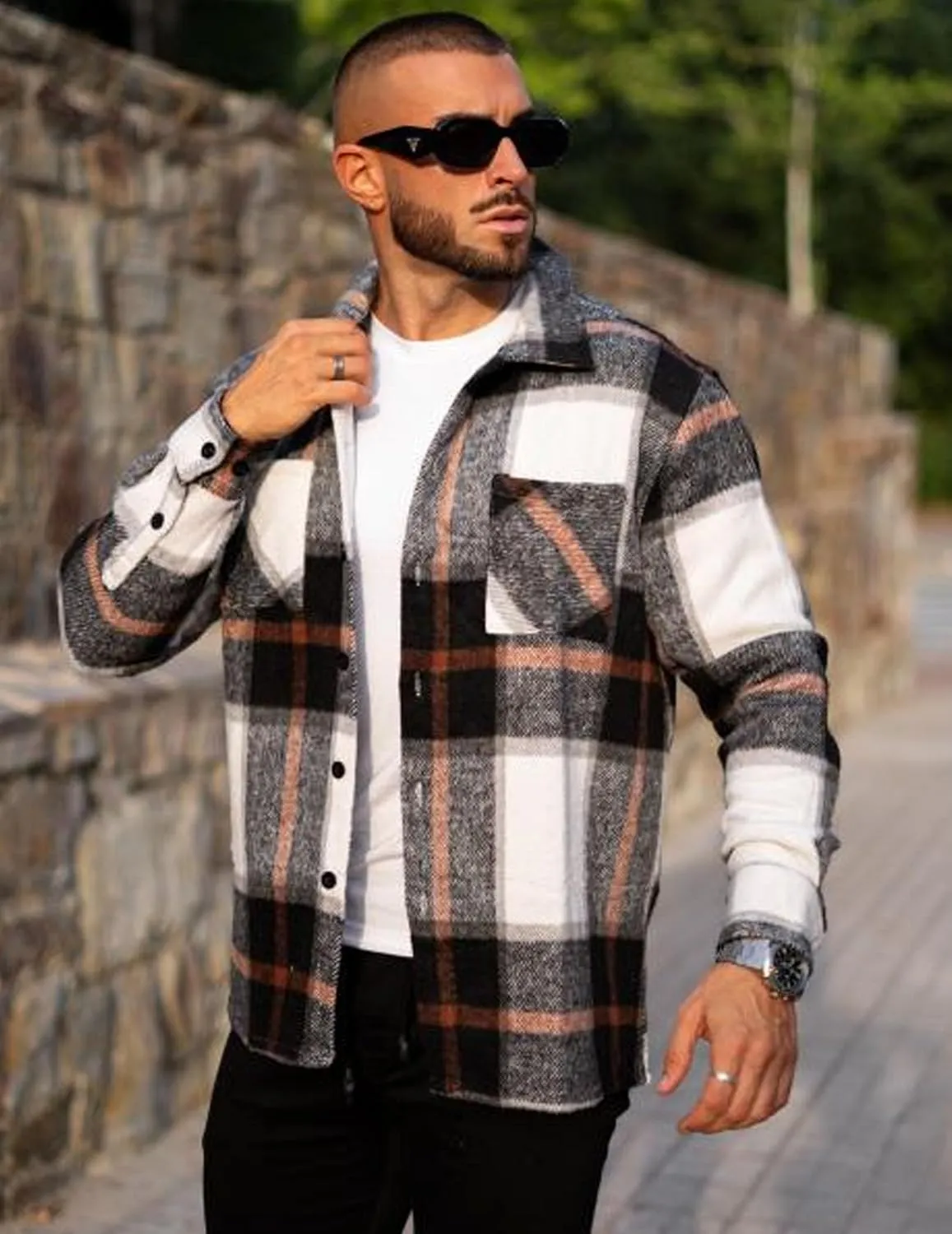 COOFANDY Men's Flannel Shirts Casual Button Down Plaid Shirt Jacket Long Sleeve Fleece Shacket with Pockets