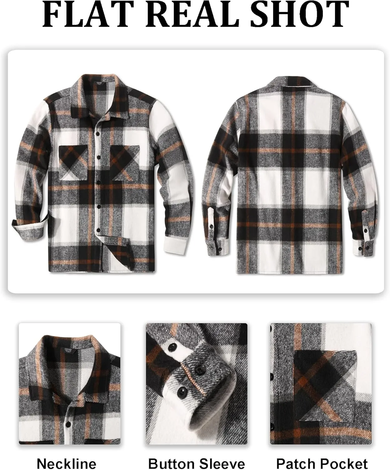 COOFANDY Men's Flannel Shirts Casual Button Down Plaid Shirt Jacket Long Sleeve Fleece Shacket with Pockets