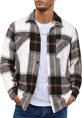 COOFANDY Men's Flannel Shirts Casual Button Down Plaid Shirt Jacket Long Sleeve Fleece Shacket with Pockets