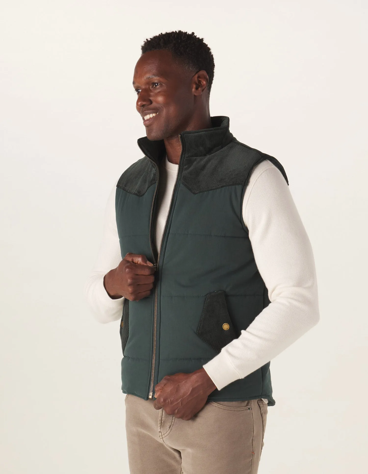 Cord Dano Vest in Deep Forest