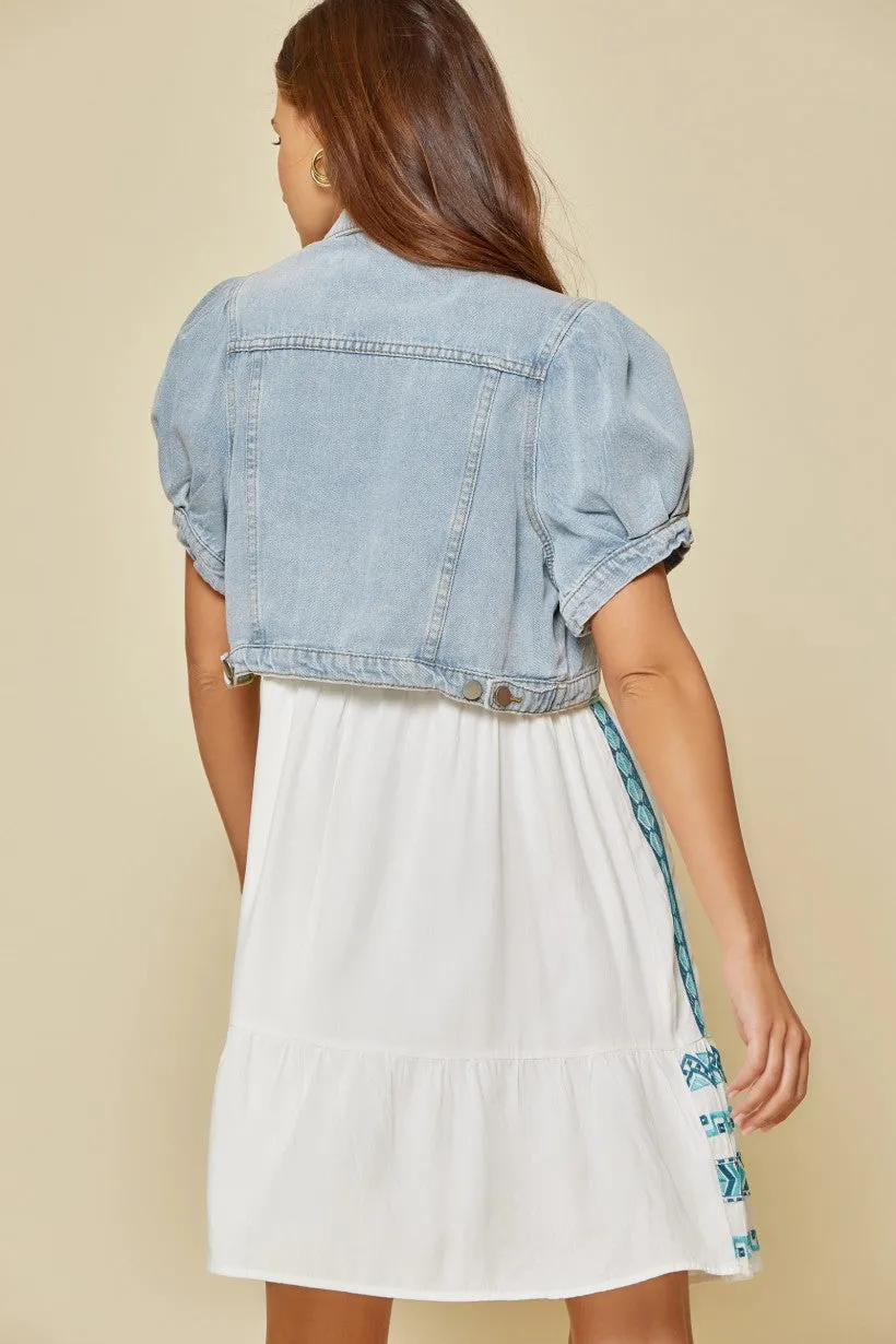 Cropped Puff Sleeve Denim Jacket