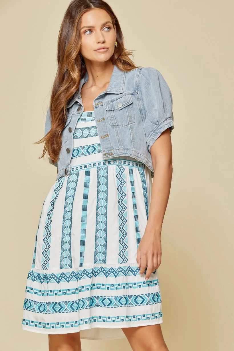 Cropped Puff Sleeve Denim Jacket