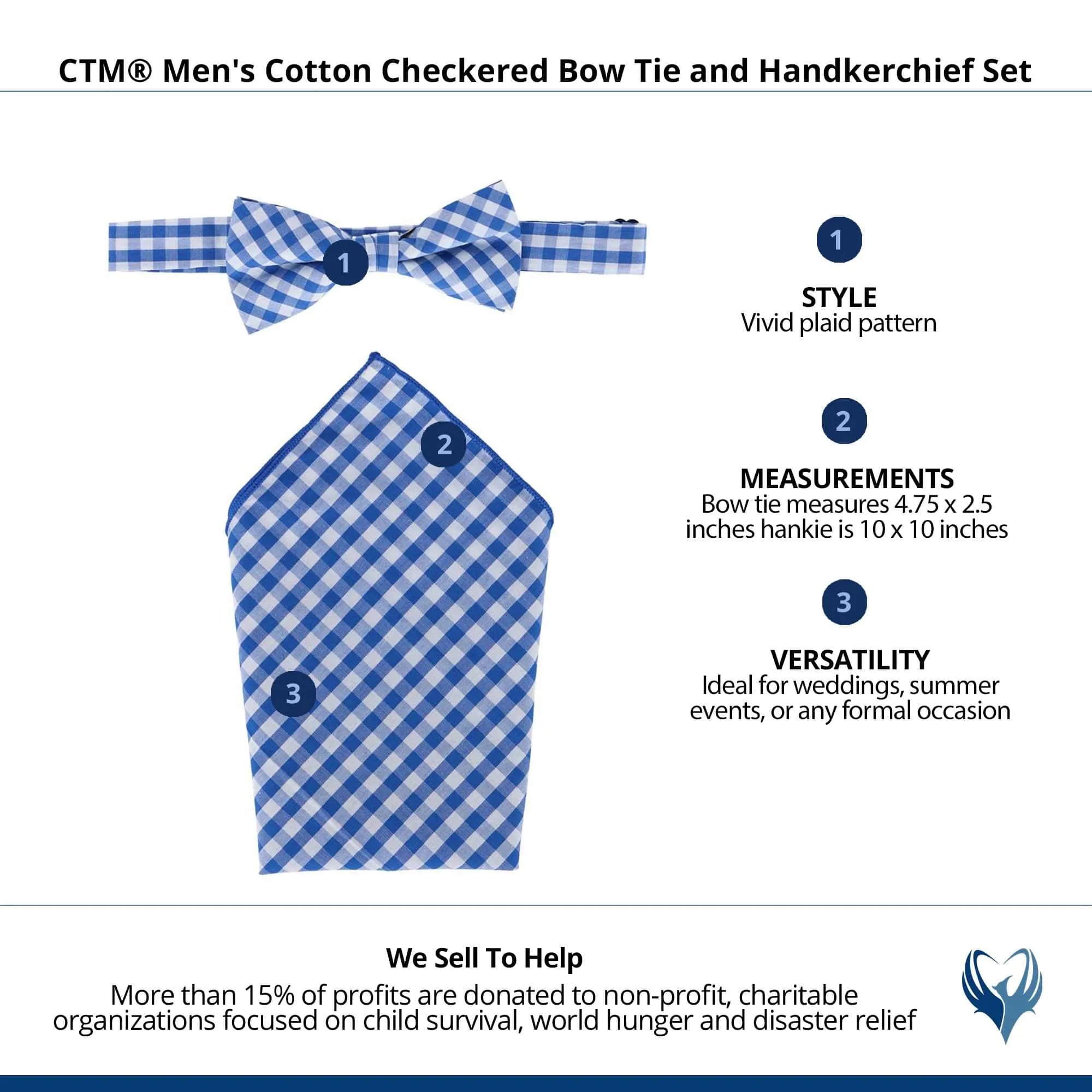 CTM® Men's Cotton Checkered Bow Tie and Handkerchief Set