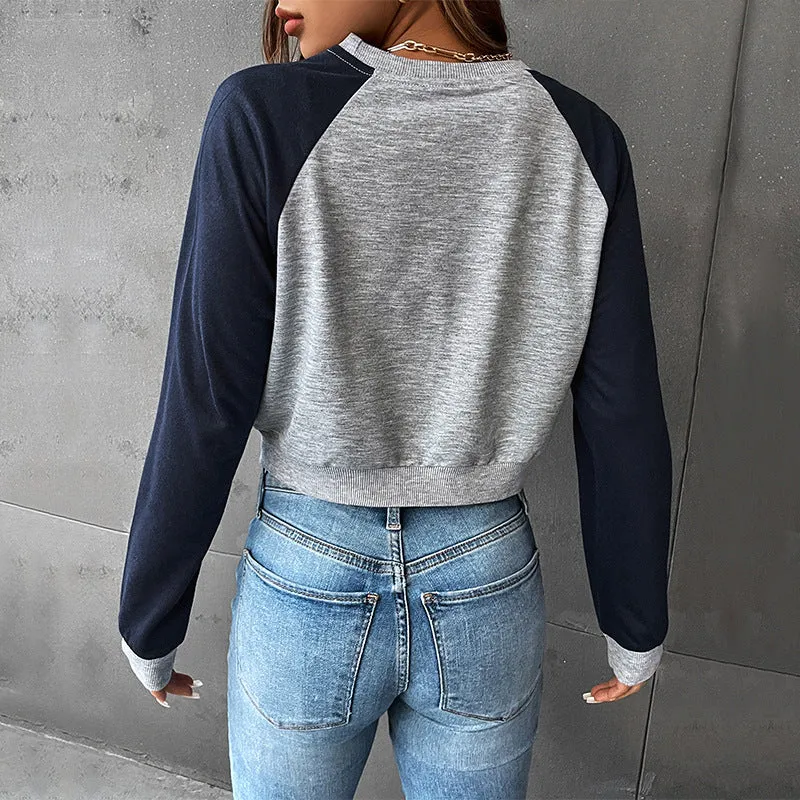 Danica Casual Raglan Sleeve Knit Crop Hoodie