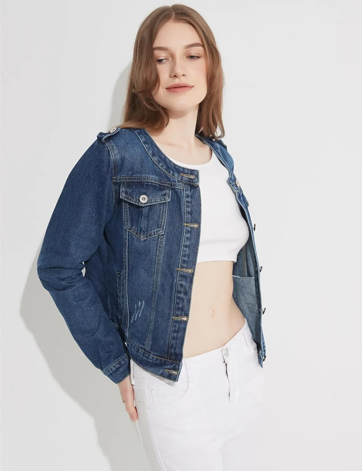 Denim Jacket For Women Jean Cropped Jacket Light Weight Soft Coat Fitted Thin Top Trendy Shacket
