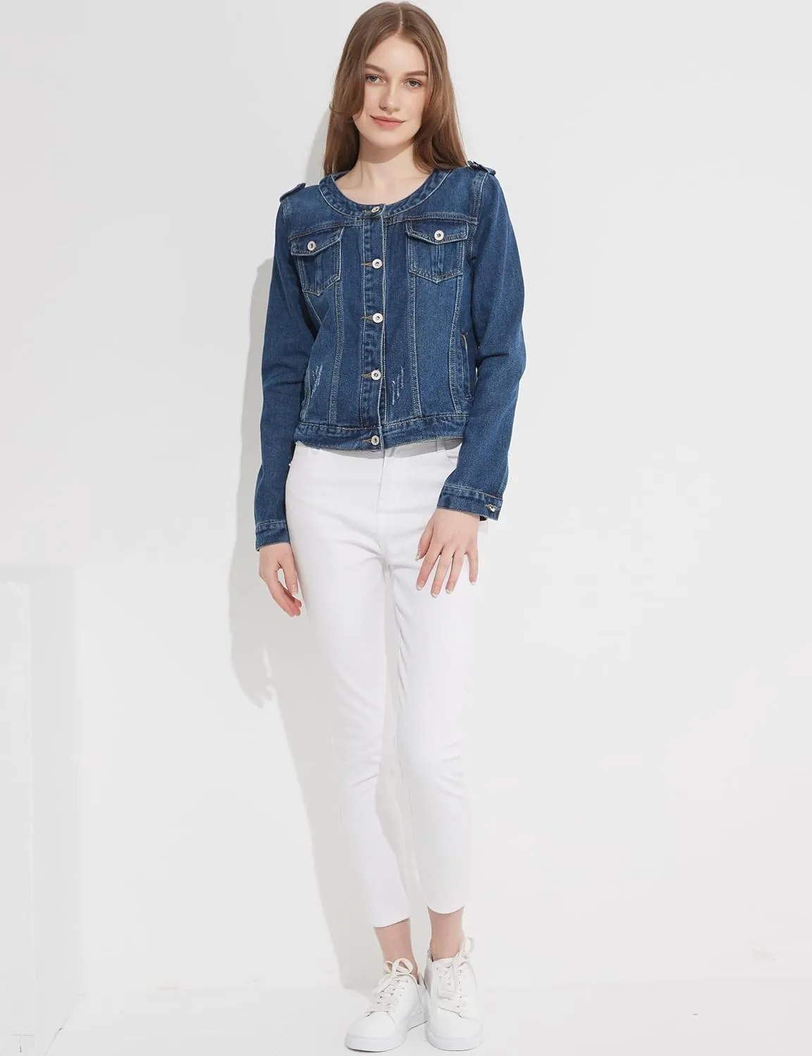 Denim Jacket For Women Jean Cropped Jacket Light Weight Soft Coat Fitted Thin Top Trendy Shacket
