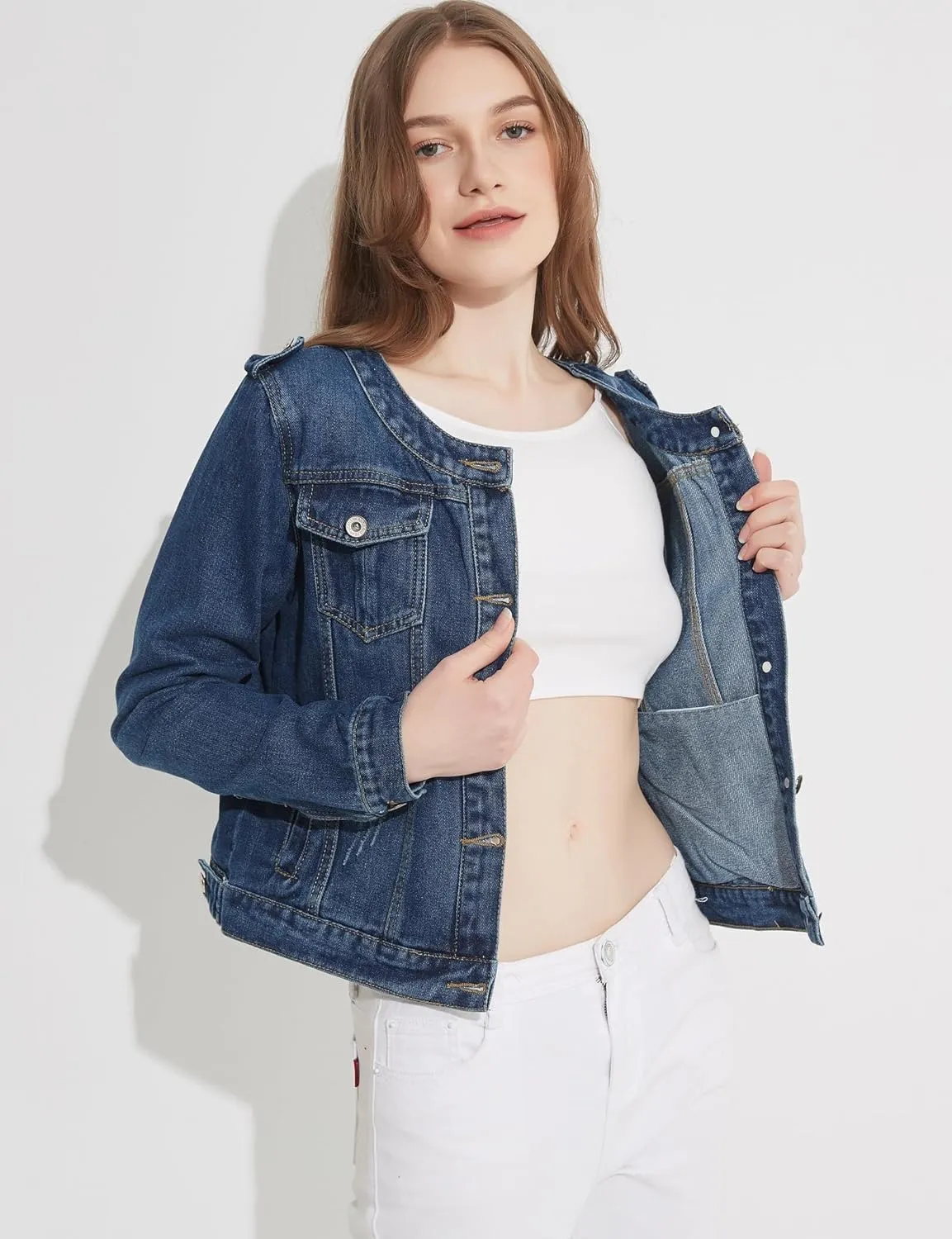 Denim Jacket For Women Jean Cropped Jacket Light Weight Soft Coat Fitted Thin Top Trendy Shacket