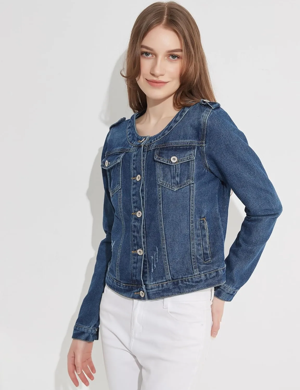 Denim Jacket For Women Jean Cropped Jacket Light Weight Soft Coat Fitted Thin Top Trendy Shacket