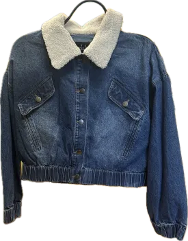 Denim Wash Crop Top Jacket w/Fur