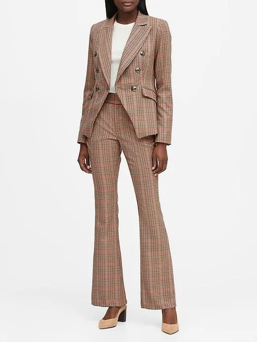 Double-Breasted Plaid Blazer in Camel