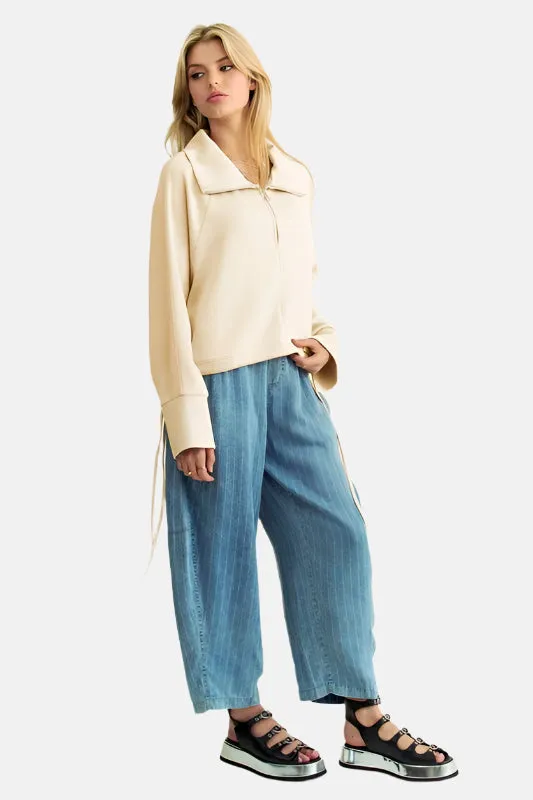 Drawstring Hem Half Zip Sweatshirt Ivory
