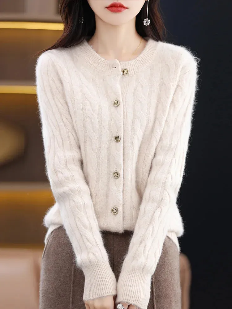 Elegant Cable Knit Cashmere Cardigan