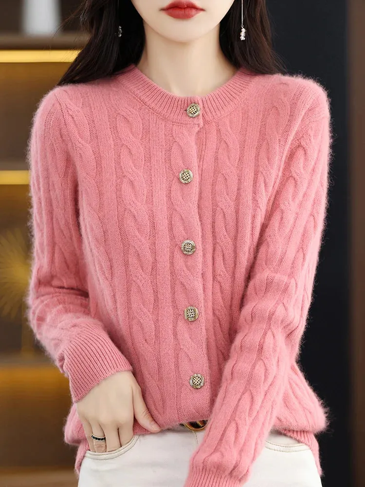 Elegant Cable Knit Cashmere Cardigan