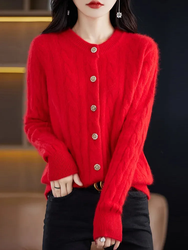 Elegant Cable Knit Cashmere Cardigan