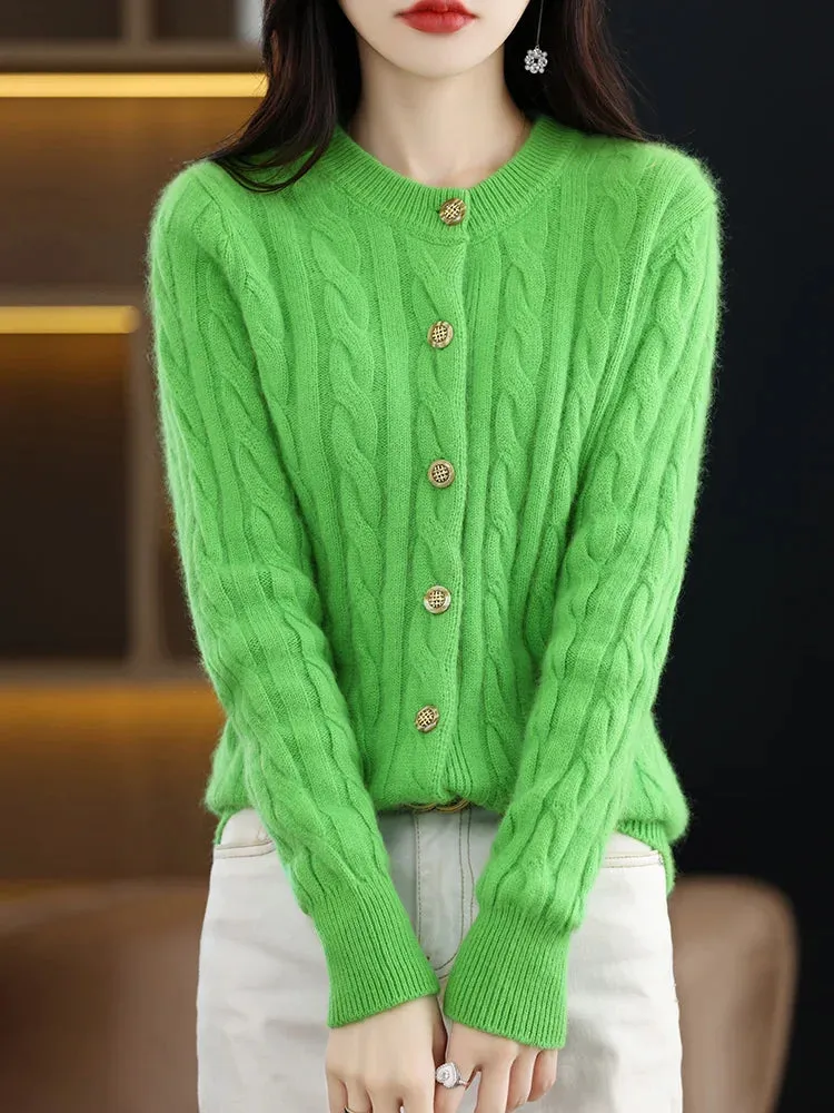 Elegant Cable Knit Cashmere Cardigan