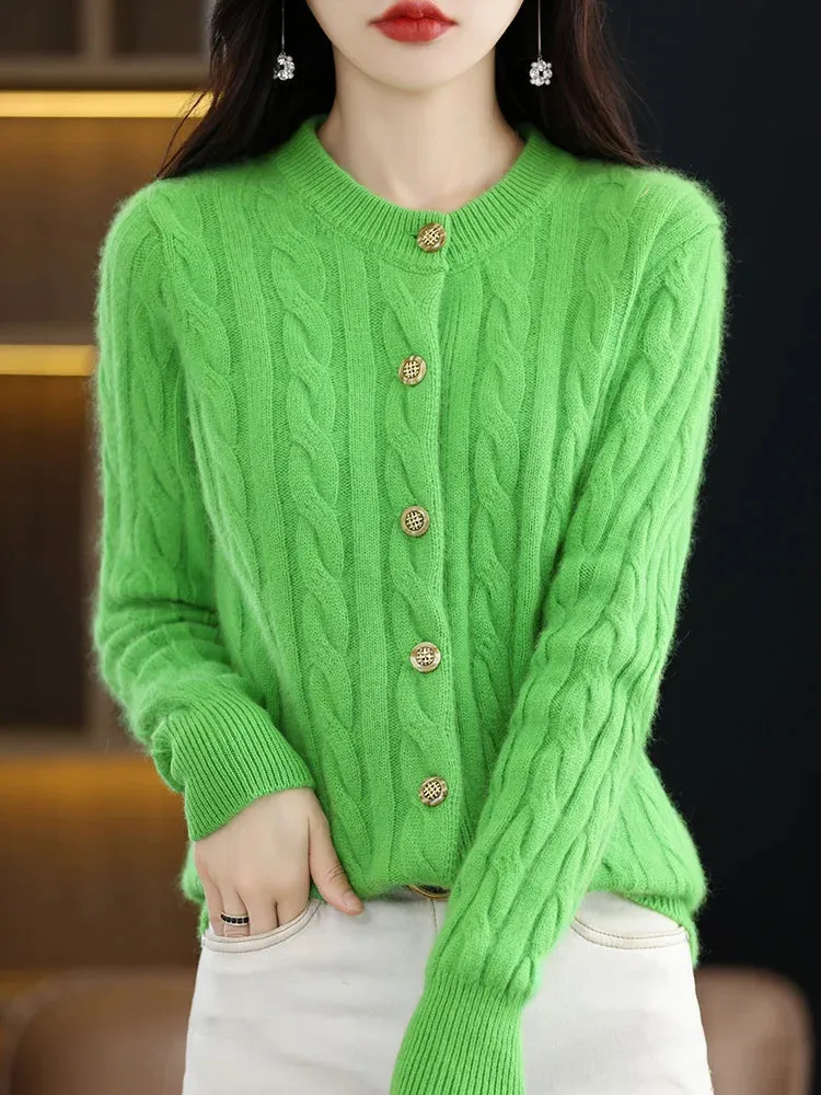 Elegant Cable Knit Cashmere Cardigan