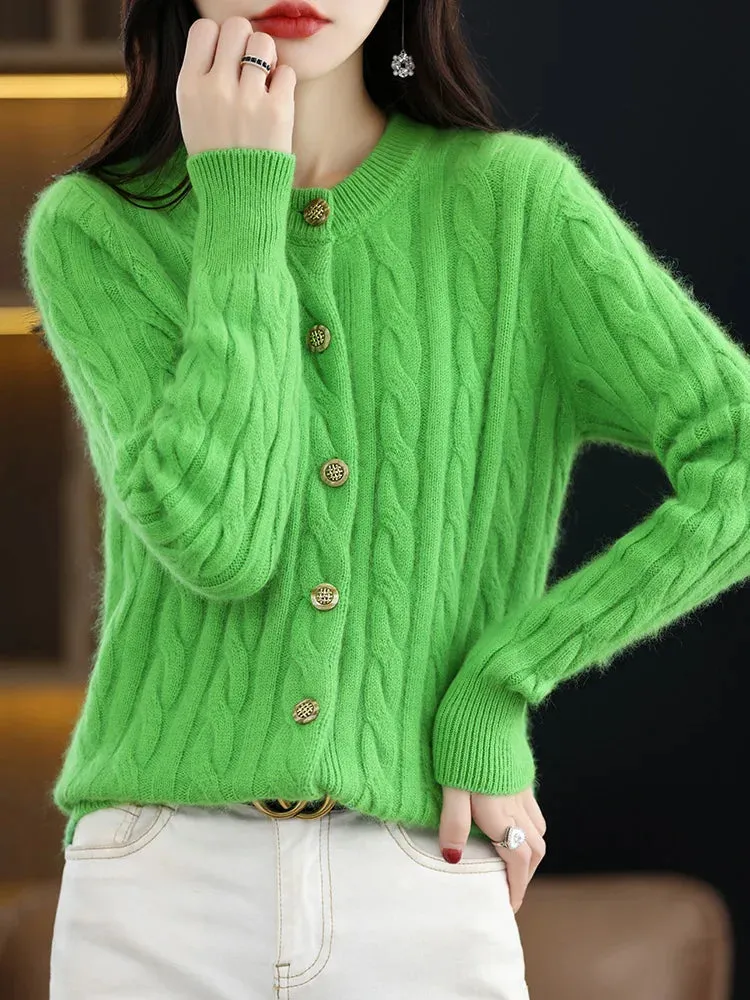 Elegant Cable Knit Cashmere Cardigan