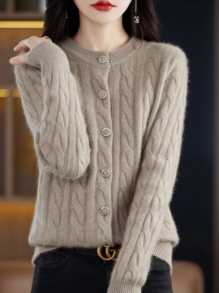 Elegant Cable Knit Cashmere Cardigan
