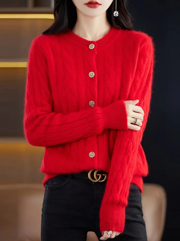 Elegant Cable Knit Cashmere Cardigan