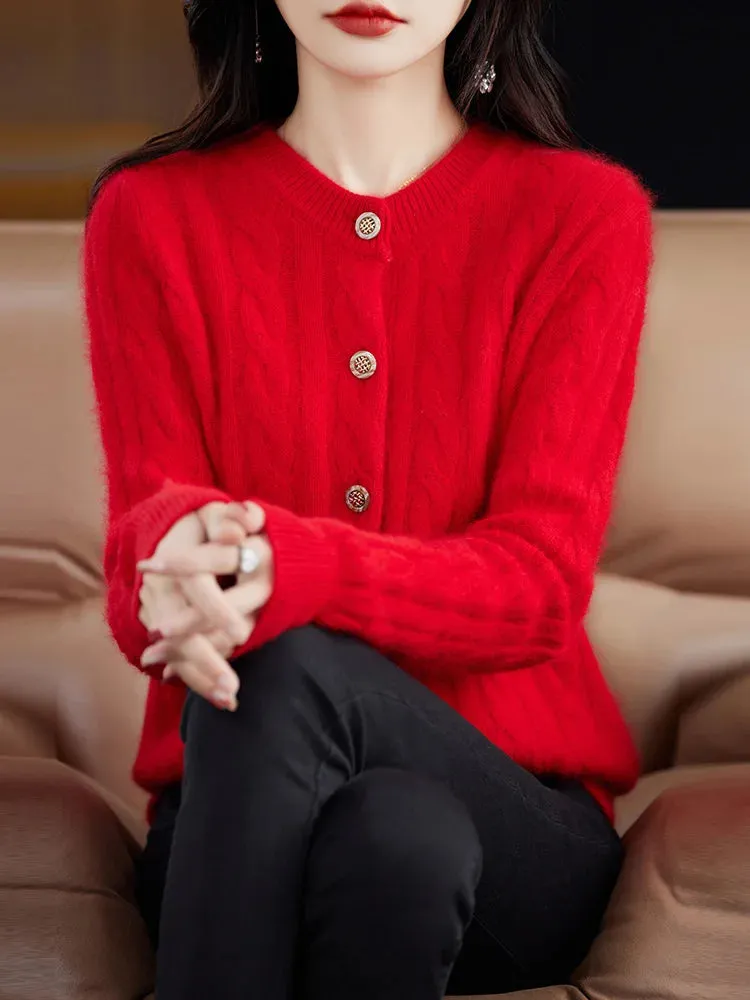 Elegant Cable Knit Cashmere Cardigan