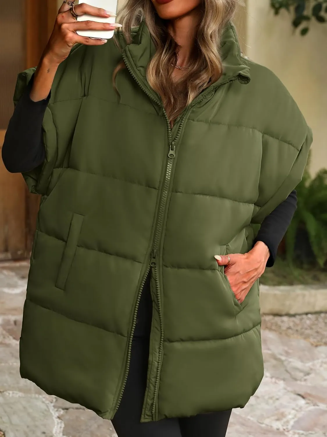ELLEVEN Women's Oversized Puffer Vest - Quilted Stand Collar Sleeveless Vest with Pockets