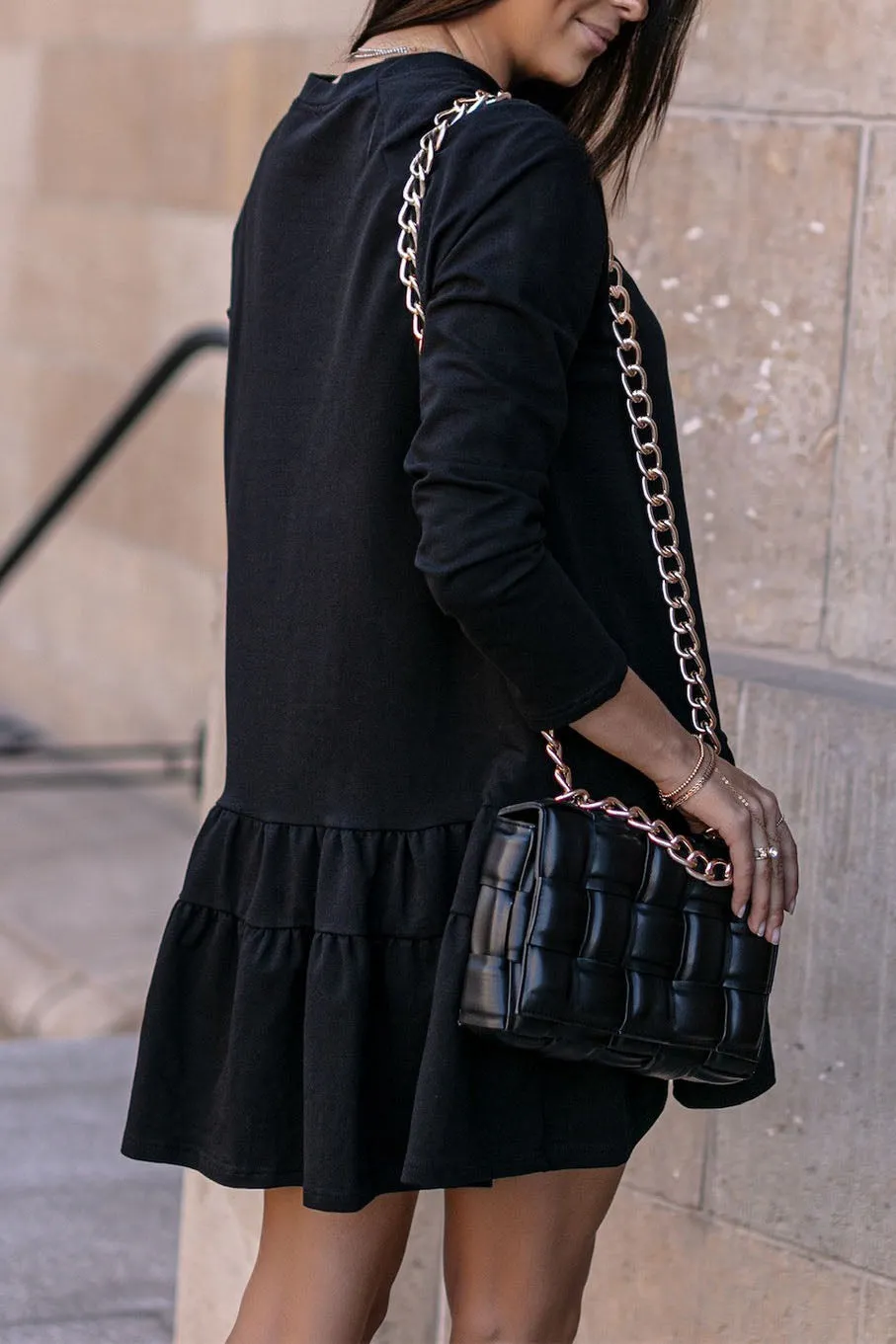 elveswallet Long Sleeve Scalloped Sweatshirt Dress