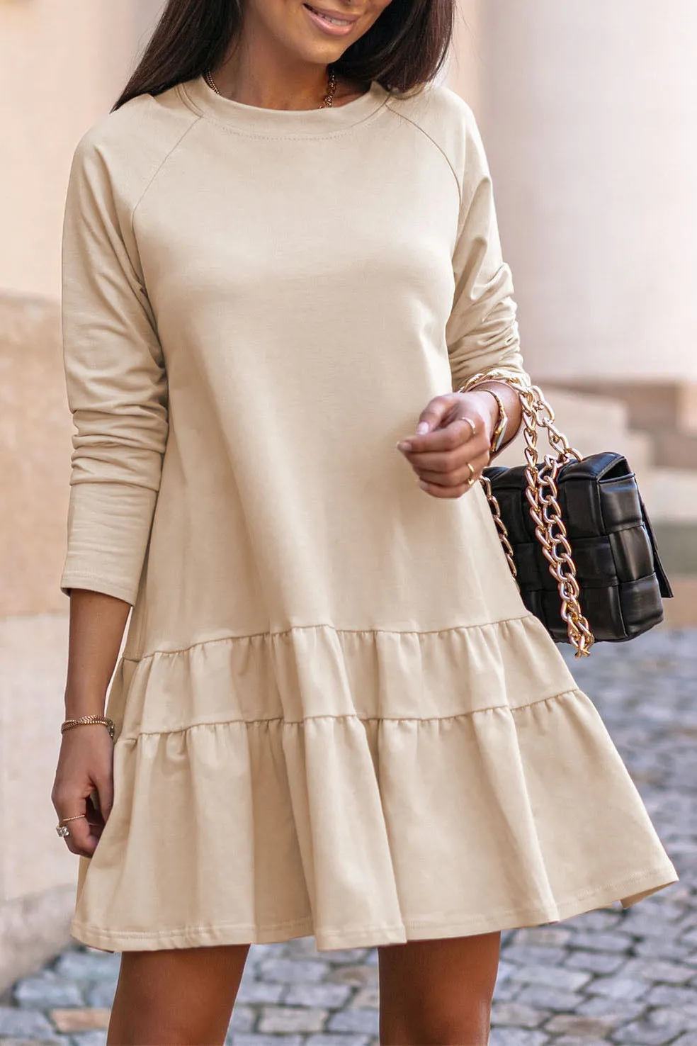 elveswallet Long Sleeve Scalloped Sweatshirt Dress
