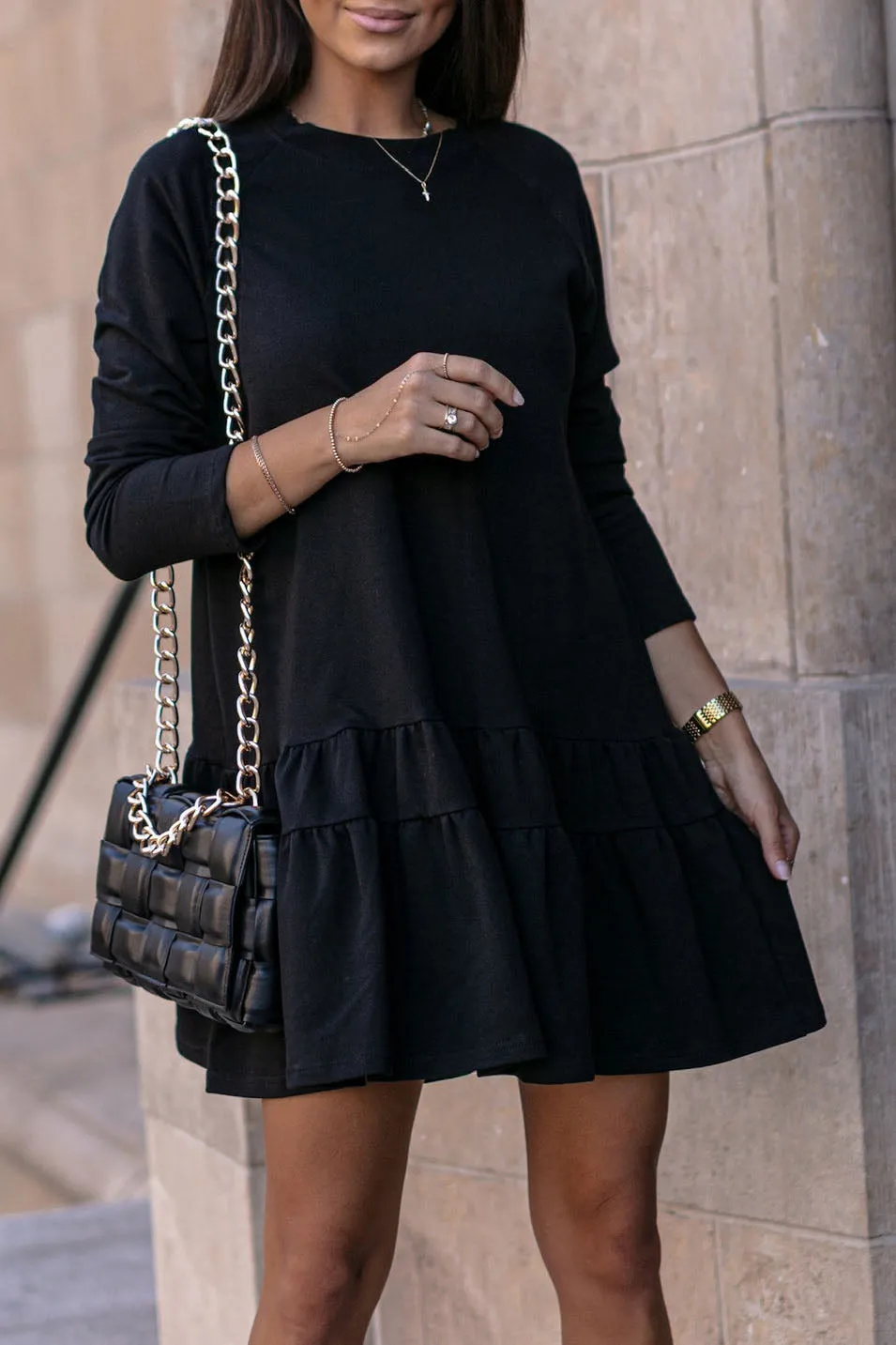 elveswallet Long Sleeve Scalloped Sweatshirt Dress