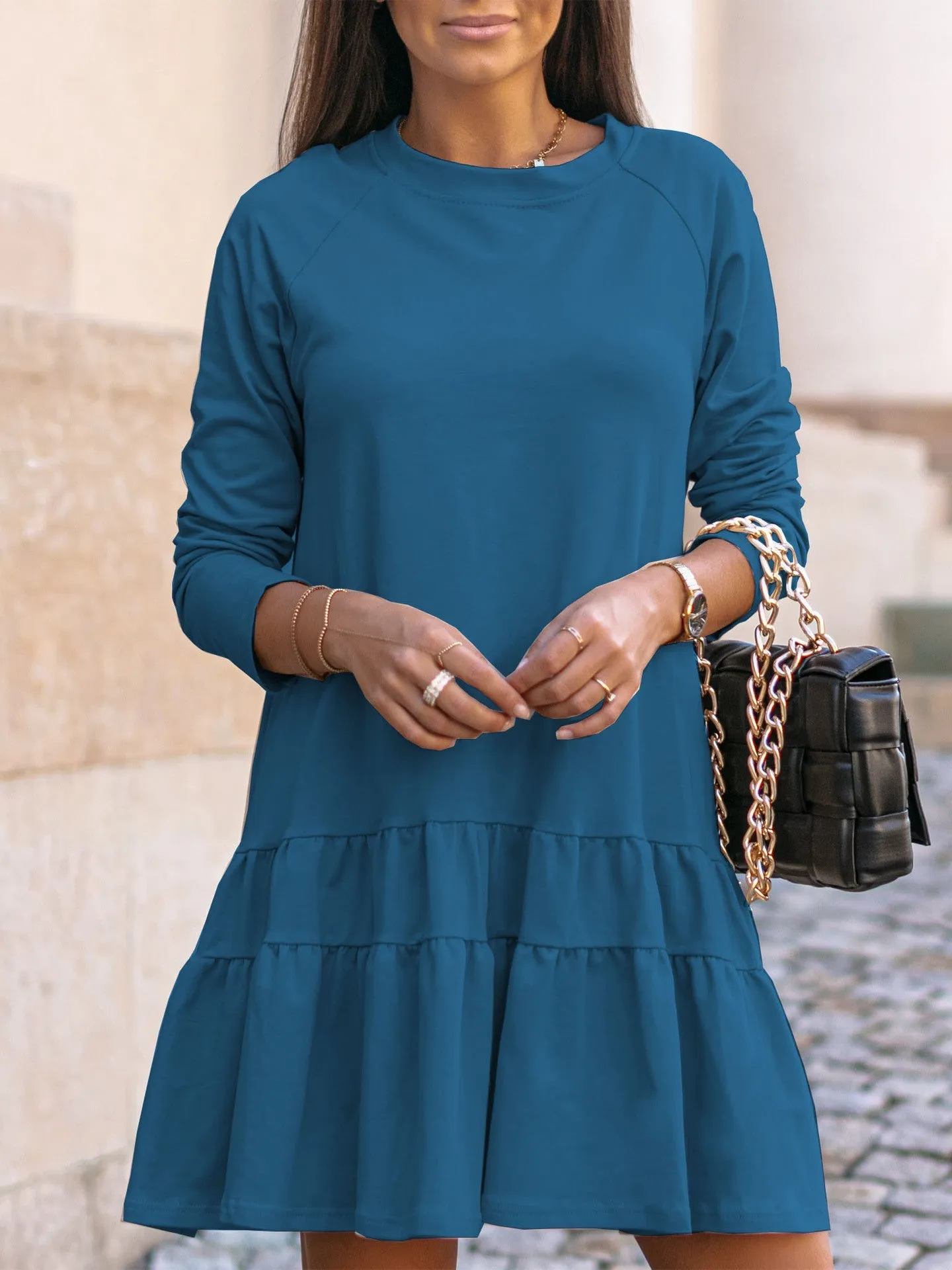 elveswallet Long Sleeve Scalloped Sweatshirt Dress