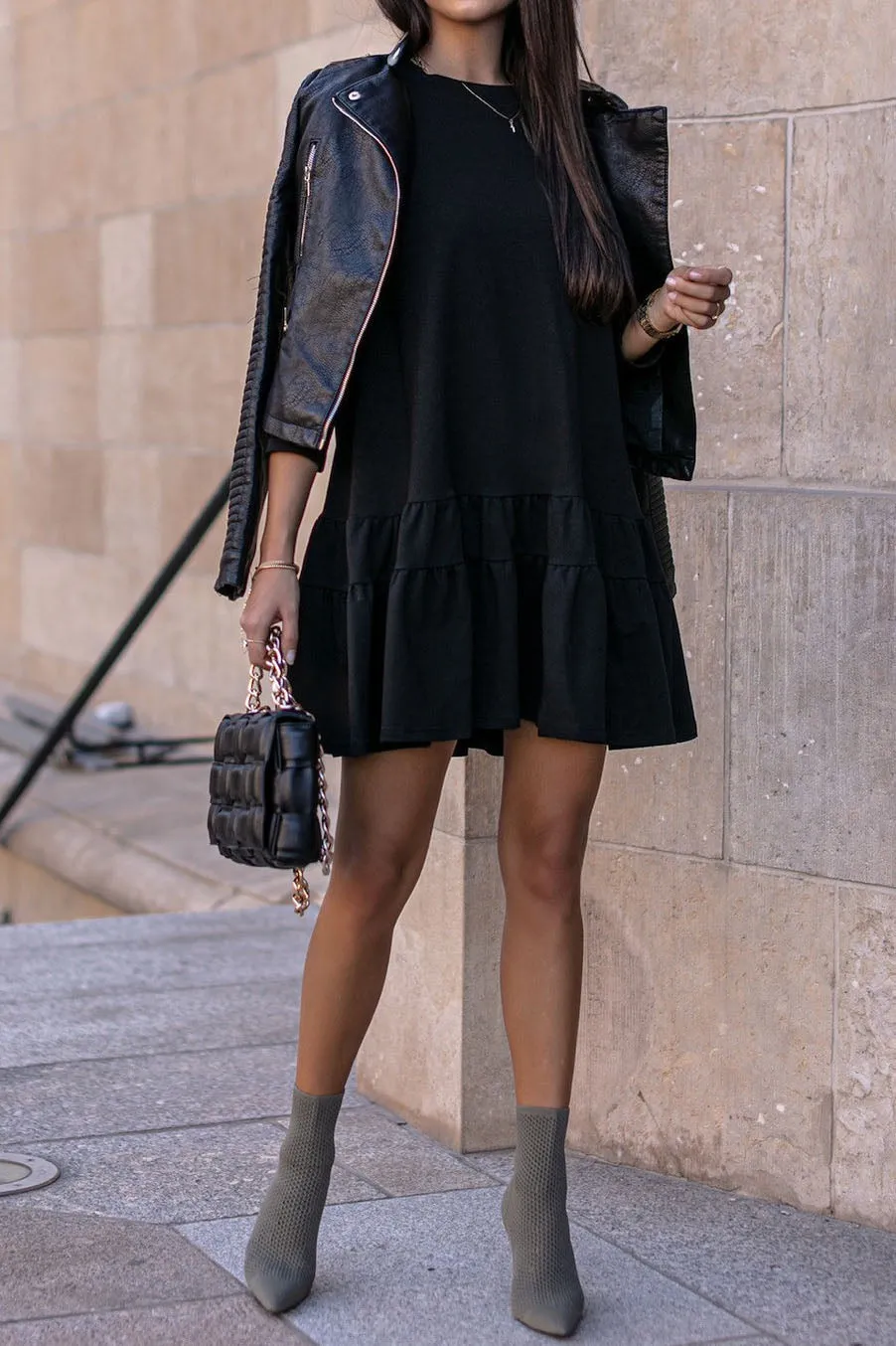 elveswallet Long Sleeve Scalloped Sweatshirt Dress