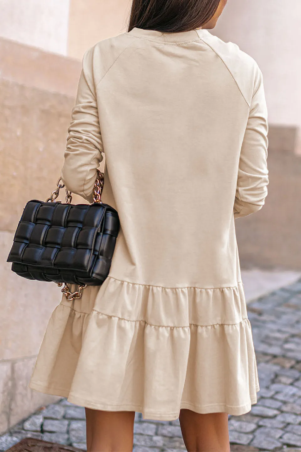 elveswallet Long Sleeve Scalloped Sweatshirt Dress