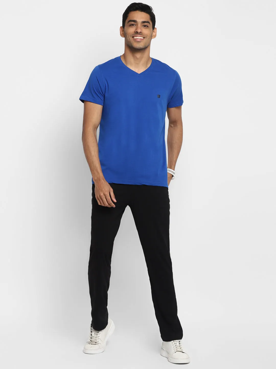 Essentials Red & Blue Solid V Neck T-Shirt (Pack of 2)