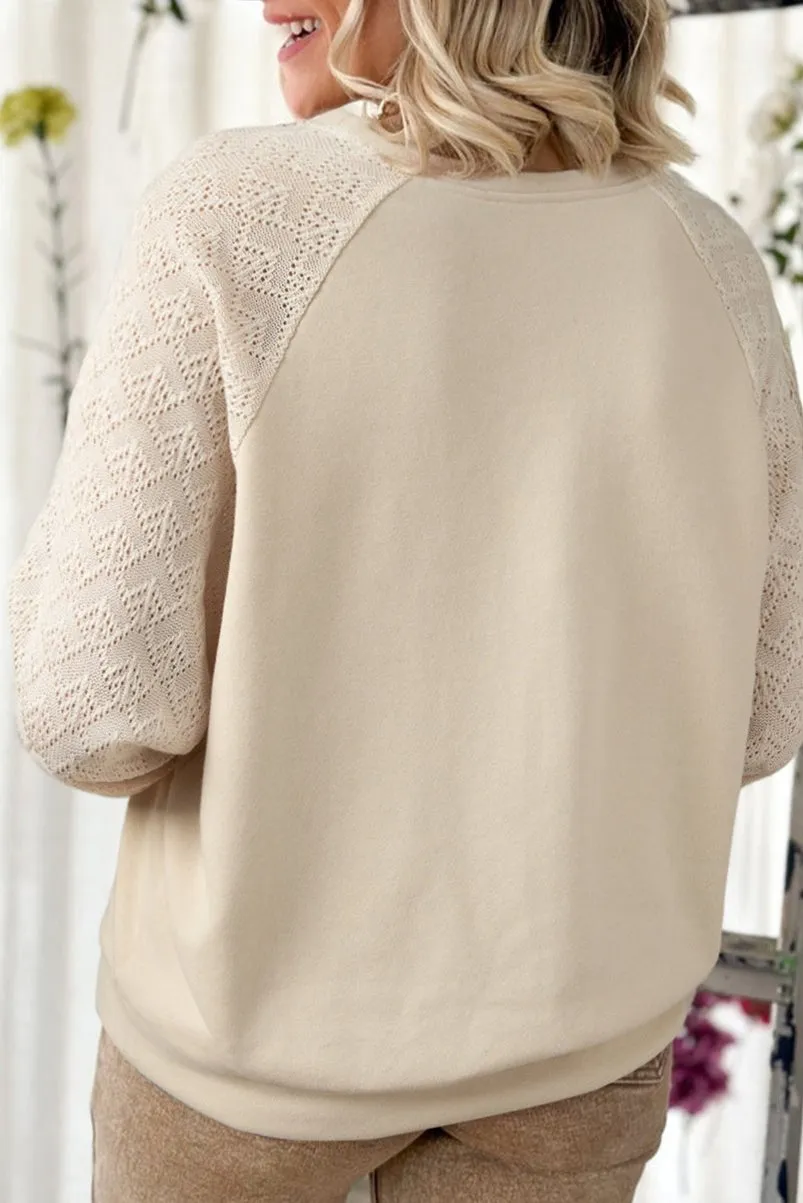Eyelet Knit Raglan Sleeve Pullover Top