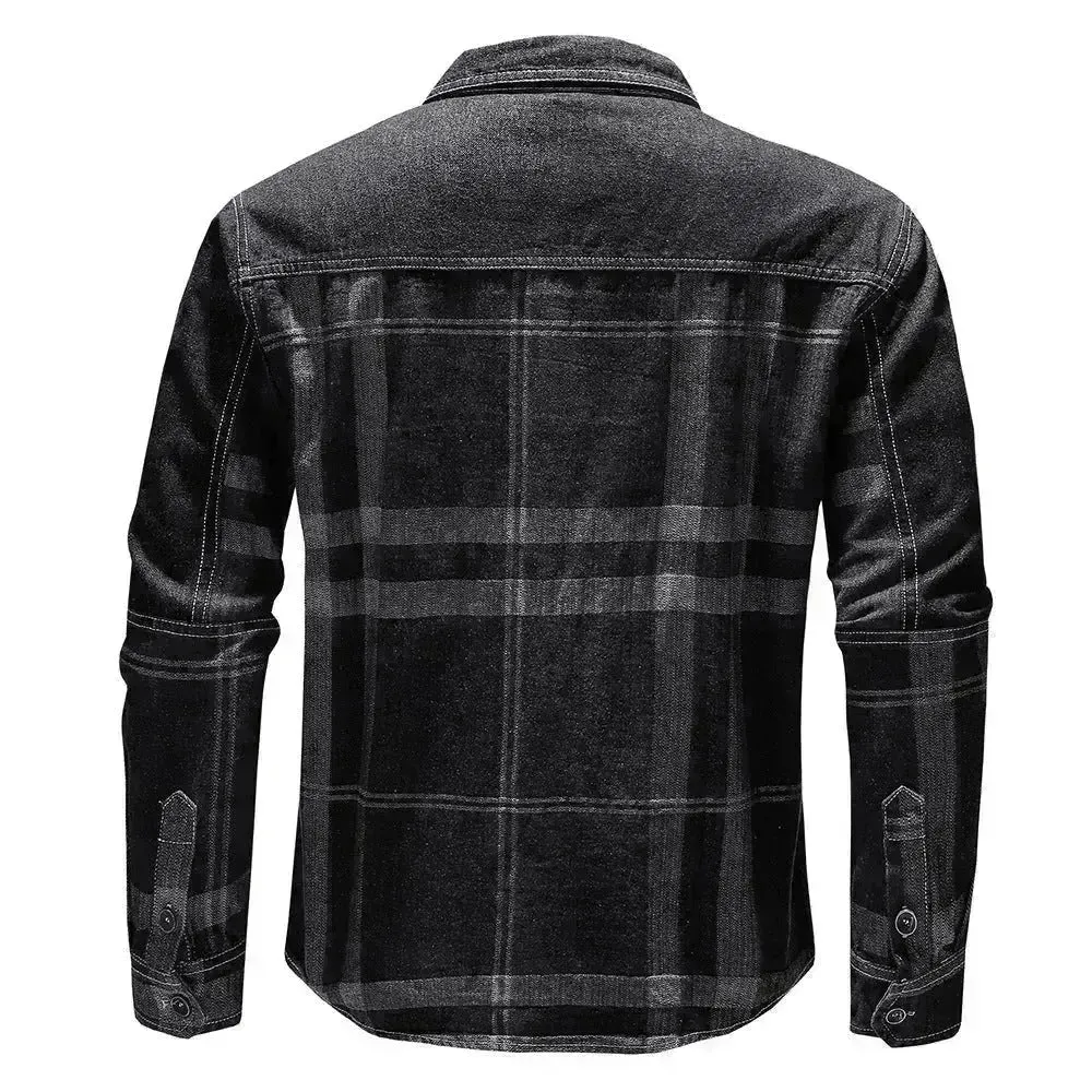 Fashion Plaid Denim Long-sleeved mens denim shirt Slim fit Jeans Shirt for men Denim top for men