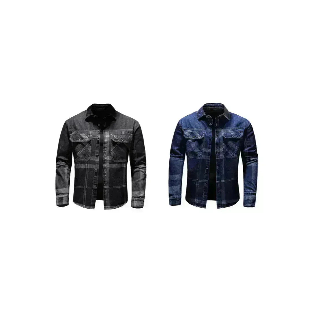 Fashion Plaid Denim Long-sleeved mens denim shirt Slim fit Jeans Shirt for men Denim top for men