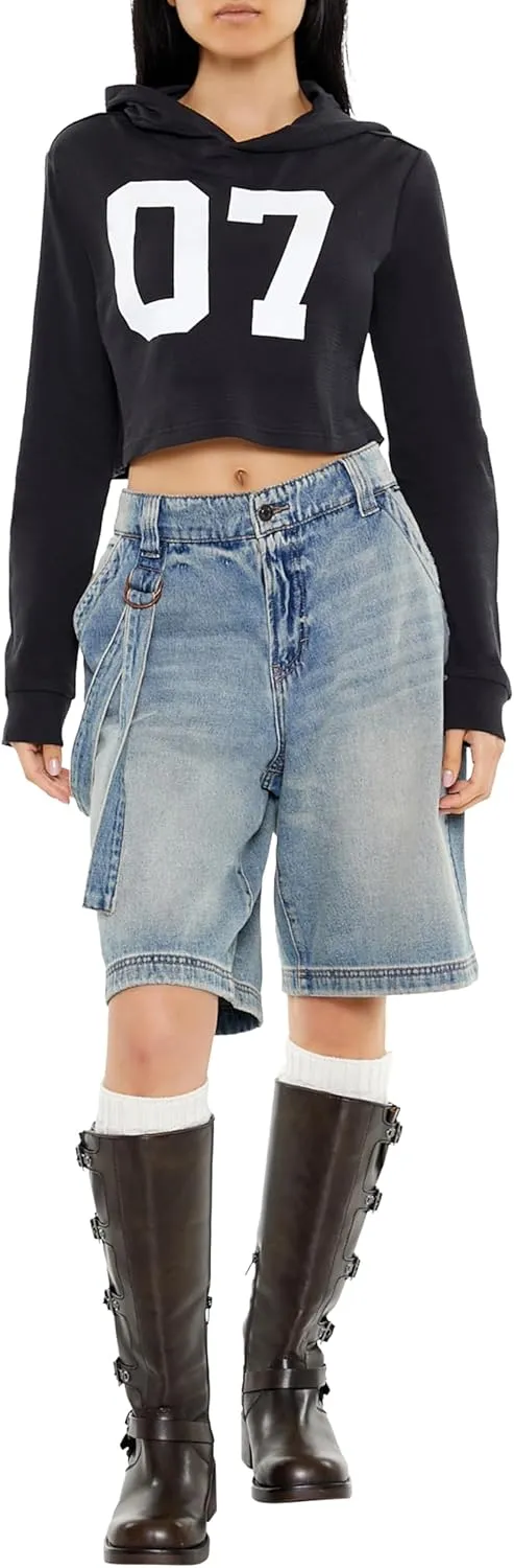 Forever 21 Women's 07 Graphic Cropped Hoodie