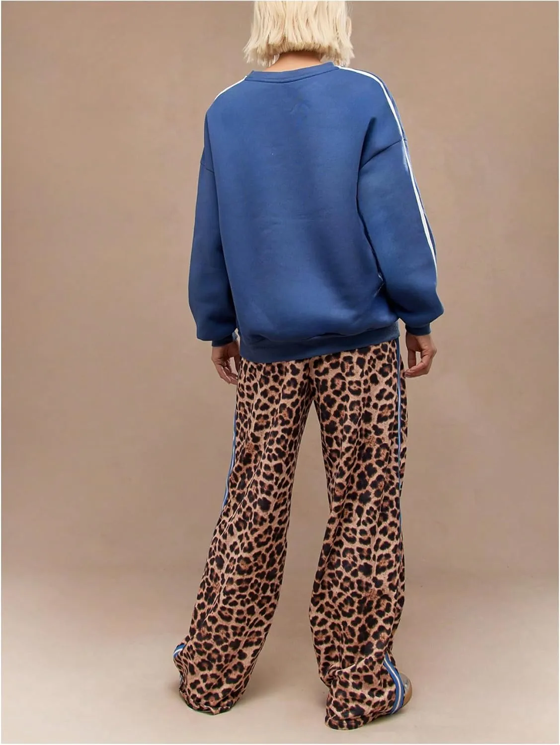 GORGLITTER Women's Leopard Wide Leg Pants Stripe Elastic High Waisted Sweatpants