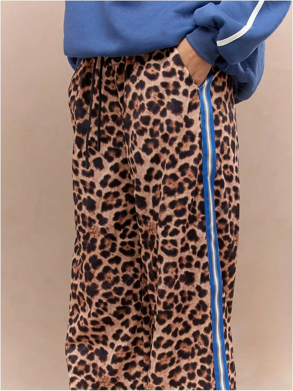 GORGLITTER Women's Leopard Wide Leg Pants Stripe Elastic High Waisted Sweatpants
